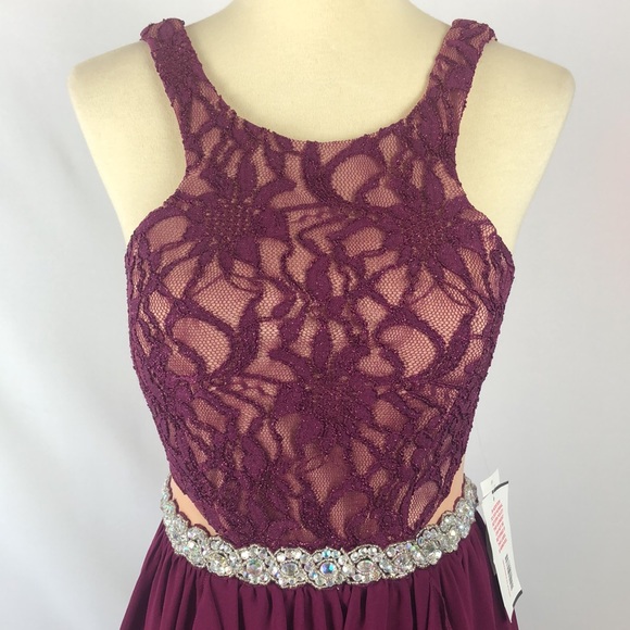 Jodi Kristopher Magenta Lace Jeweled Party Dress - Size 5 Juniors NWT - Picture 2 of 16